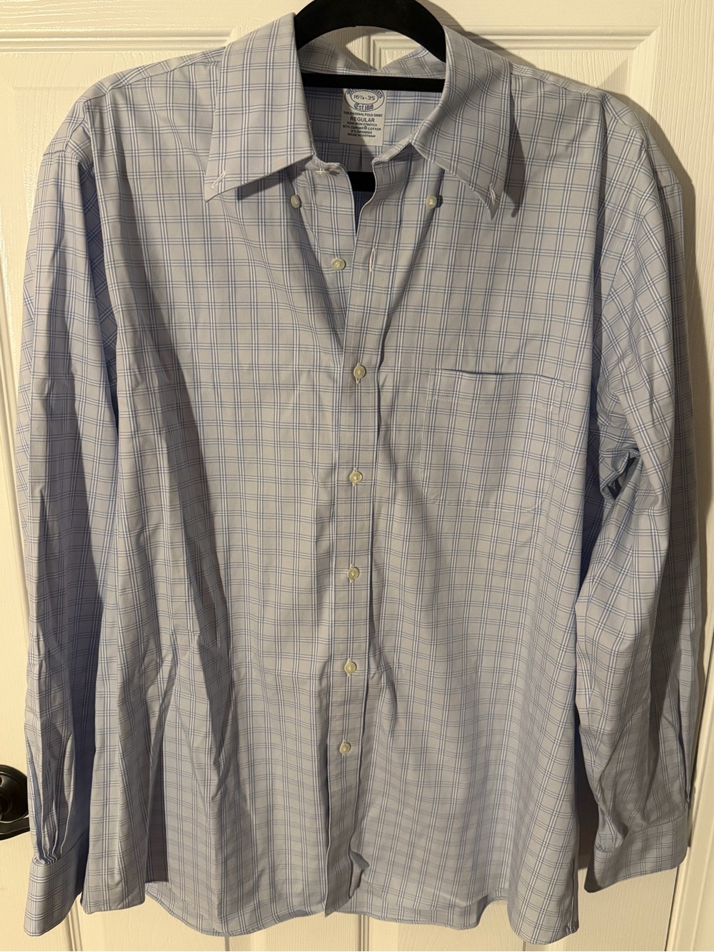 Brooks Brothers Men's Light Blue Check Plaid Dress Shirt~Regular~Size 16.5 35
